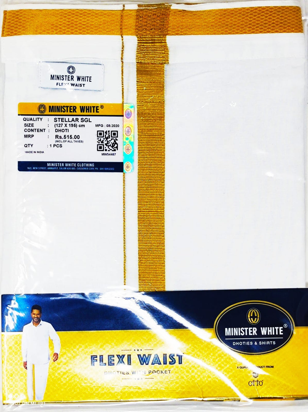 Minister White Velcro White Single Dhoti